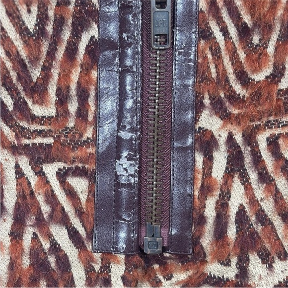 Free People Women’s Small Red Combo Faux Fur Western Front Zip Wool Blend Coat - Picture 3 of 10